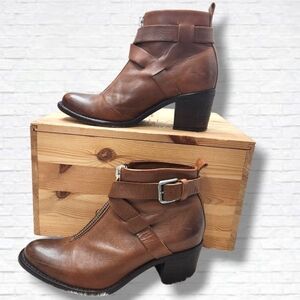 Diesel Chelsea Show Trixy Distressed Cognac Brown Leather Ankle Boots Size 37 EU